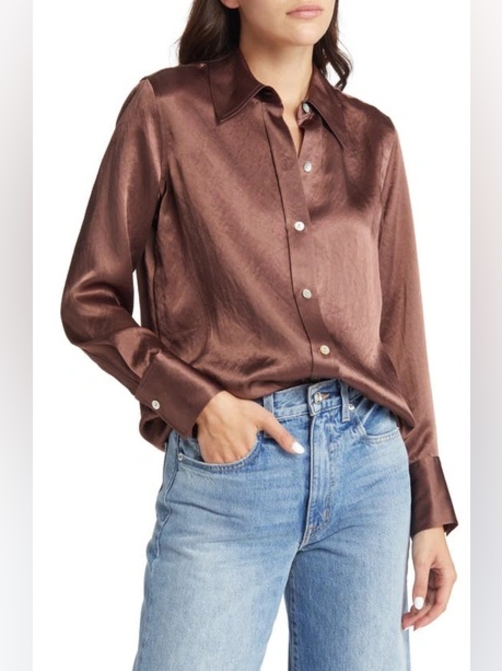 RAILS Andrea Textured Satin Button-Up
Shirt in Nutmeg
Size X-Large